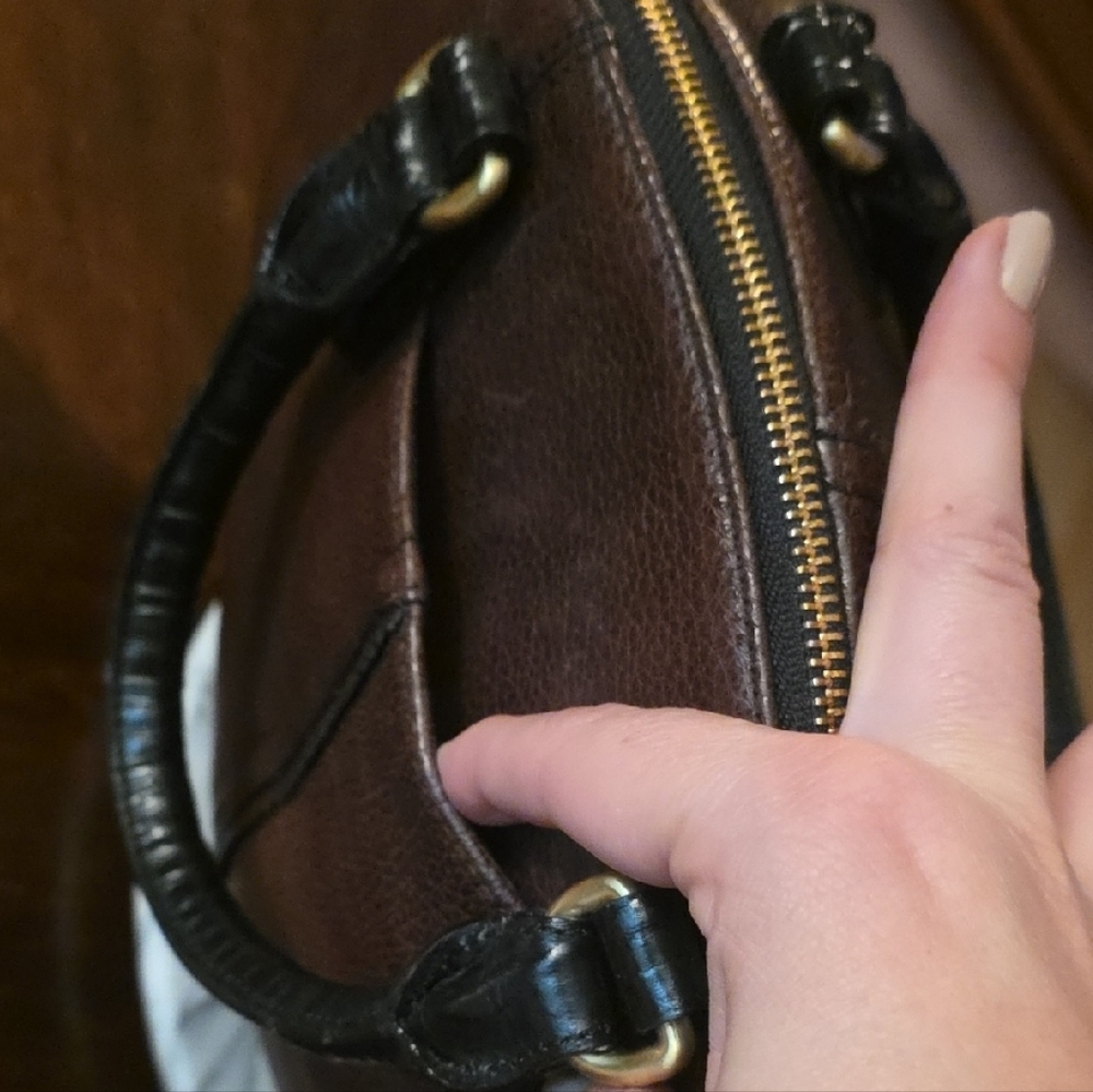 Brahmin Brown Pebbled Leather Satchel with Black Handles - Picture 5 of 16